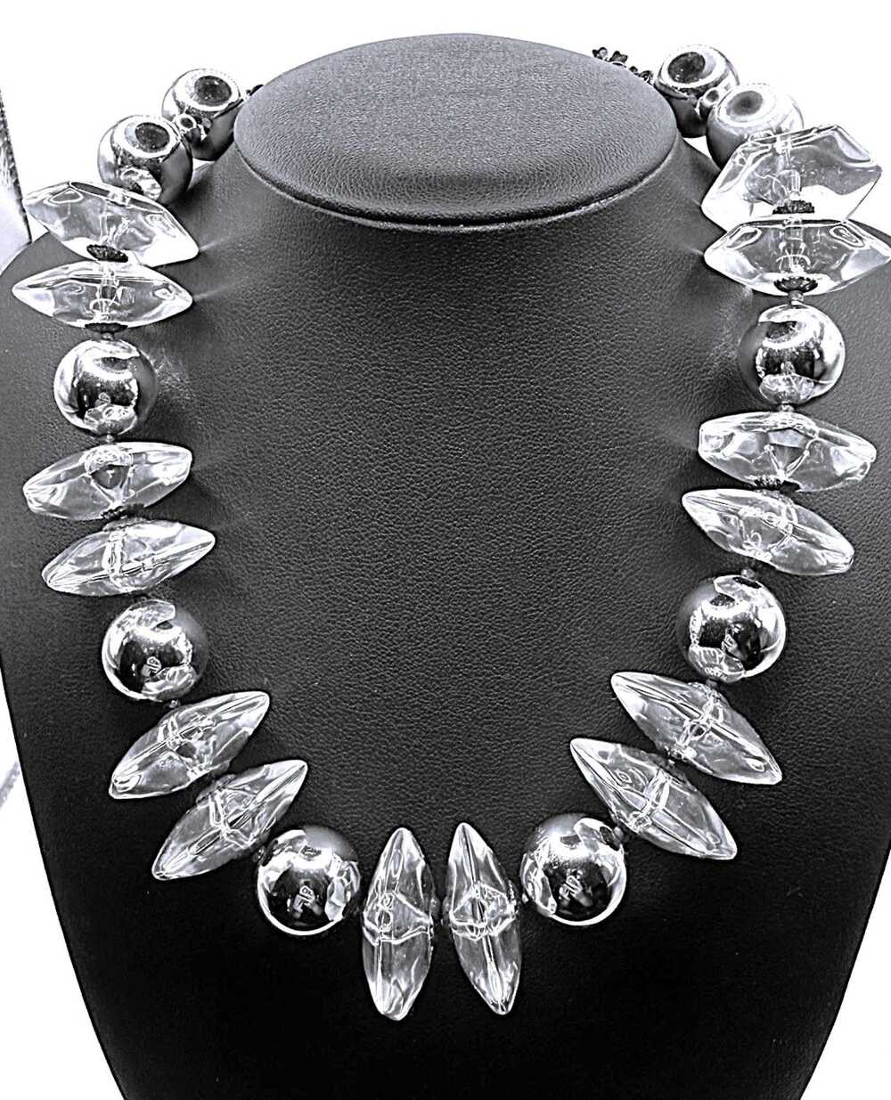 VTG Miriam Haskell Clear Lucite Bead Necklace – 1970s – Signed 14" Chocker